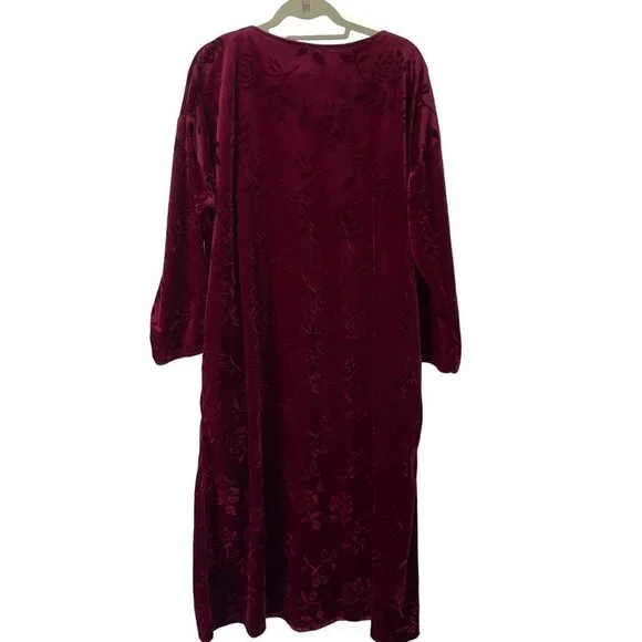 Cinema Etoile Vintage Robe Size XL Burgundy Velour Floral Jacquard Pullover - Picture 2 of 11
